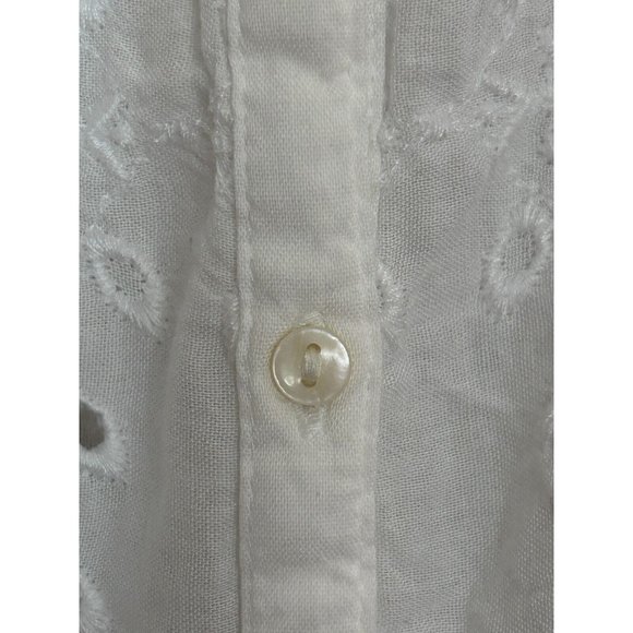 Old Navy Button Up Shirt Women L White Eyelet Long Sleeve Embroidered Polyester - Picture 4 of 8